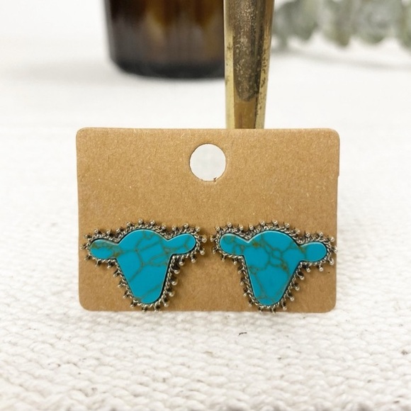 Jewelry - NEW Cow Bull Turquoise color Western stud Earrings Boutique
